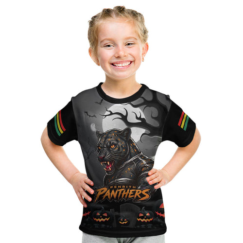 Custom Halloween Penrith Panthers Kid T Shirt Spooky Australia Mascot Rugby