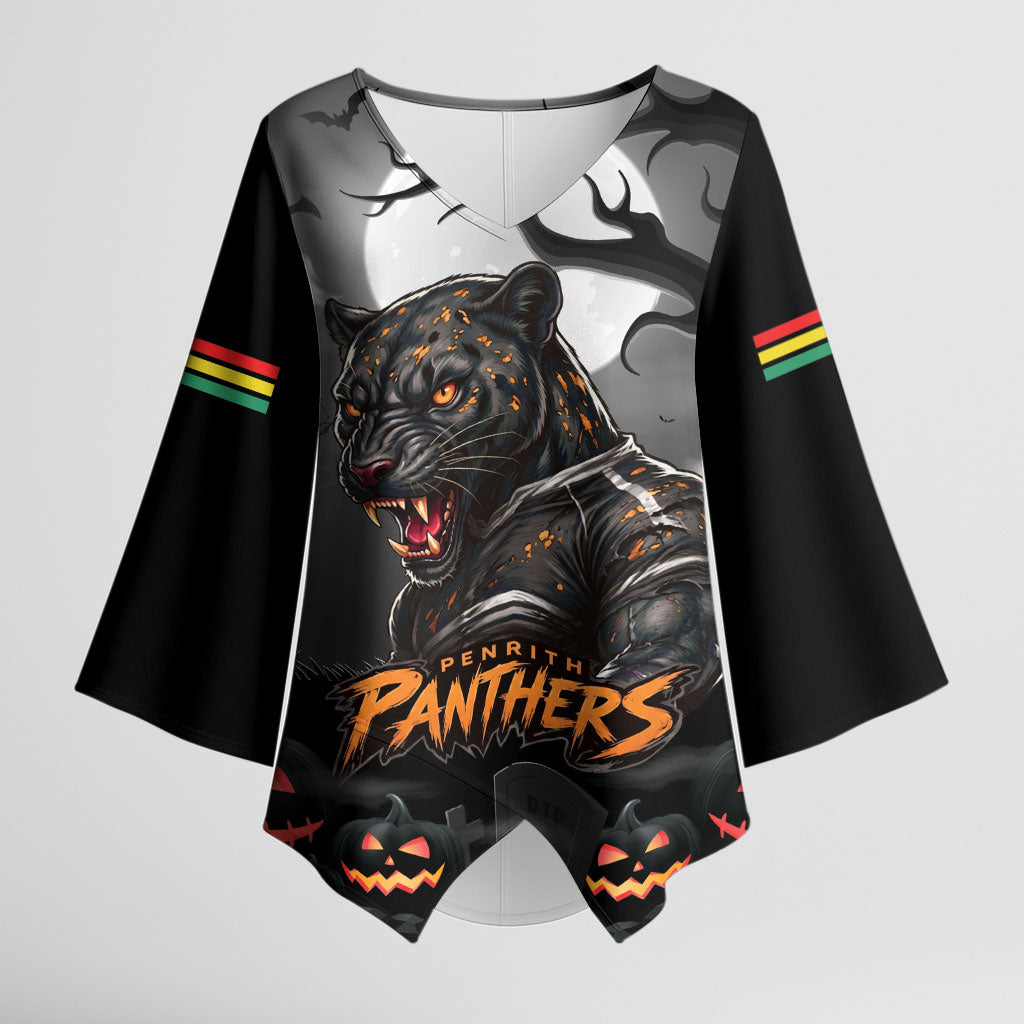 Custom Halloween Penrith Panthers Kimono Sleeve Blouse Spooky Australia Mascot Rugby