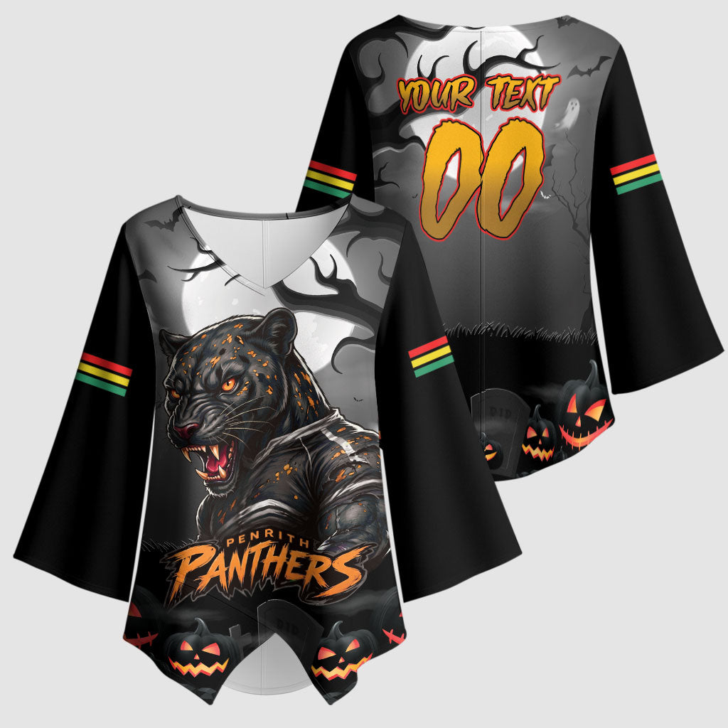 Custom Halloween Penrith Panthers Kimono Sleeve Blouse Spooky Australia Mascot Rugby