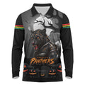 Custom Halloween Penrith Panthers Long Sleeve Polo Shirt Spooky Australia Mascot Rugby