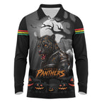 Custom Halloween Penrith Panthers Long Sleeve Polo Shirt Spooky Australia Mascot Rugby