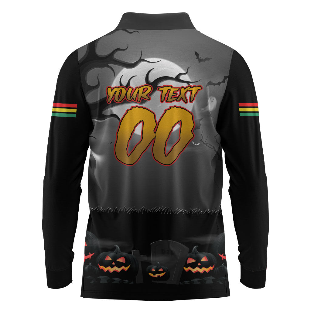Custom Halloween Penrith Panthers Long Sleeve Polo Shirt Spooky Australia Mascot Rugby