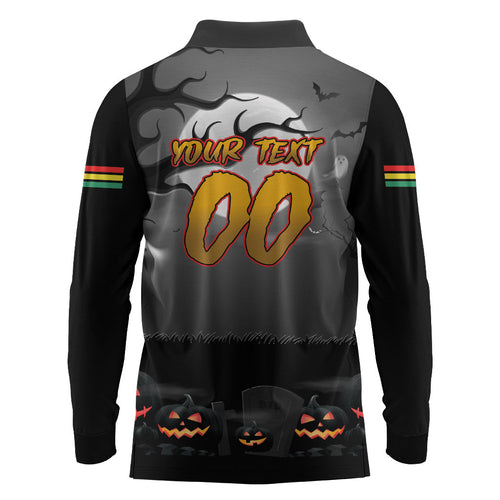 Custom Halloween Penrith Panthers Long Sleeve Polo Shirt Spooky Australia Mascot Rugby
