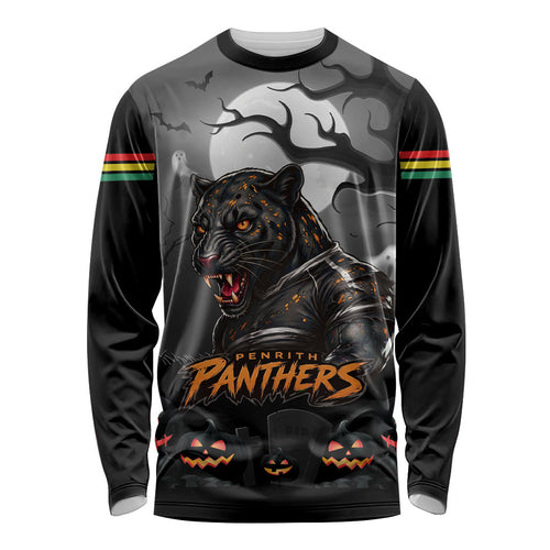 Custom Halloween Penrith Panthers Long Sleeve Shirt Spooky Australia Mascot Rugby