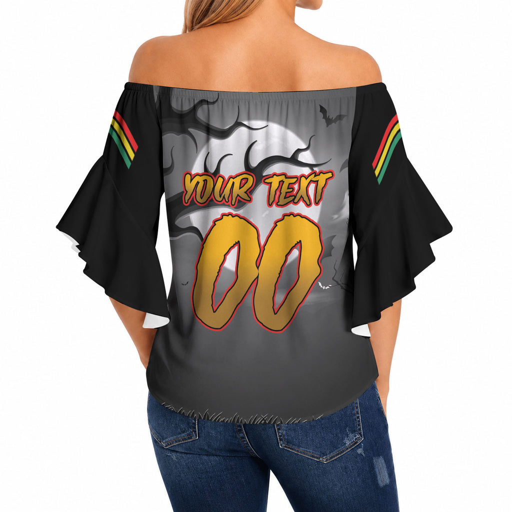 Custom Halloween Penrith Panthers Off Shoulder Wrap Waist Top Spooky Australia Mascot Rugby