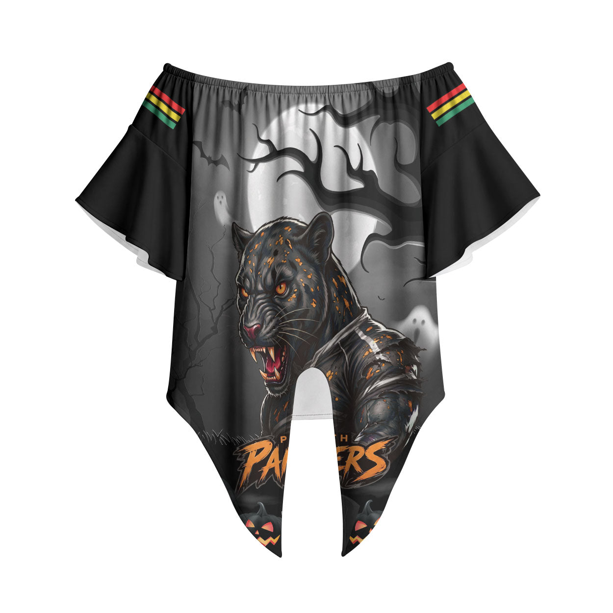 Custom Halloween Penrith Panthers Off Shoulder Wrap Waist Top Spooky Australia Mascot Rugby