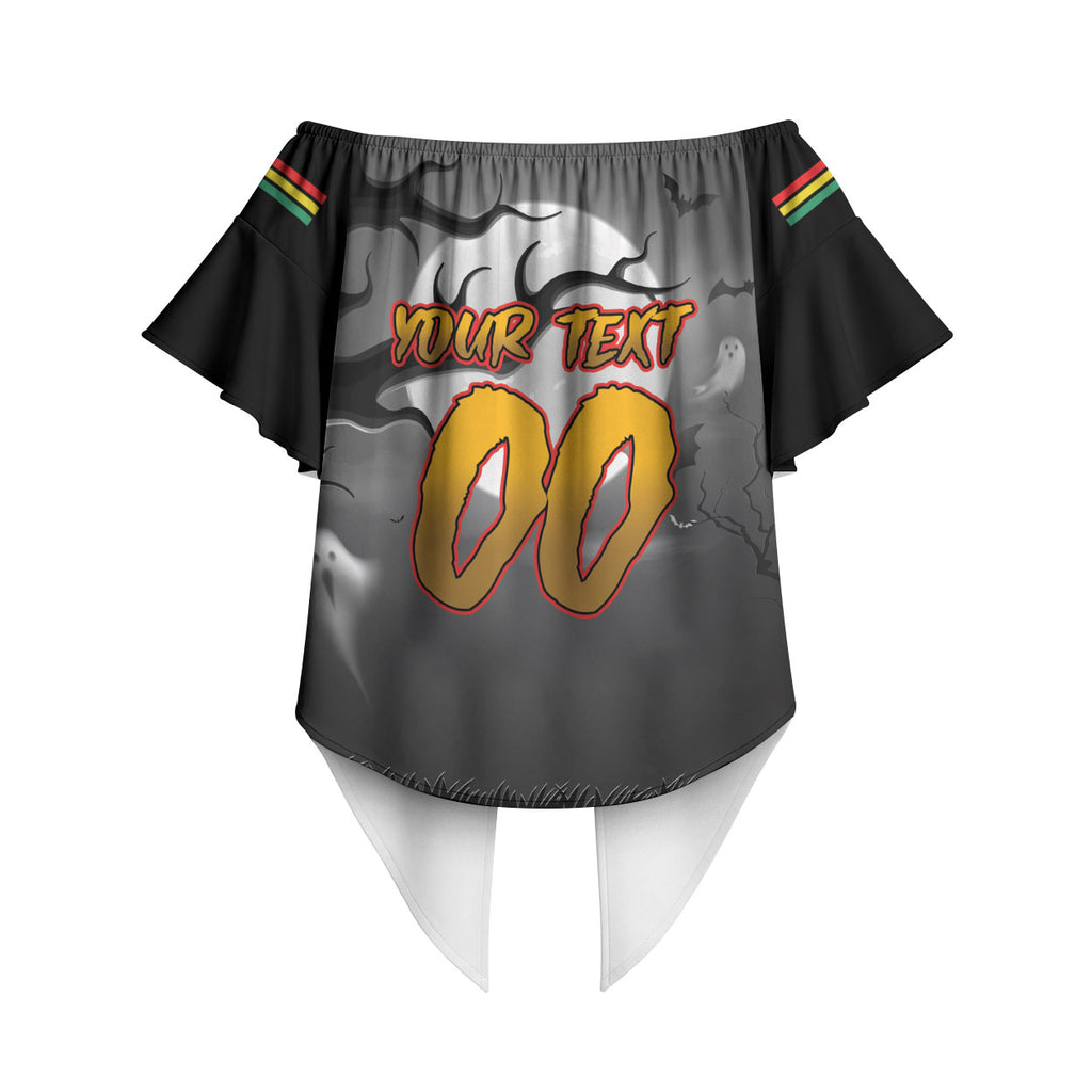 Custom Halloween Penrith Panthers Off Shoulder Wrap Waist Top Spooky Australia Mascot Rugby