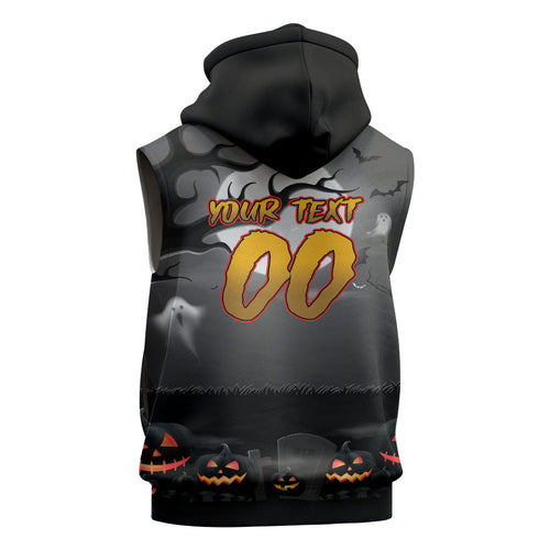 Custom Halloween Penrith Panthers Sleeveless Zip Hoodie Spooky Australia Mascot Rugby