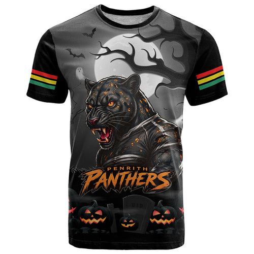 Custom Halloween Penrith Panthers T Shirt Spooky Australia Mascot Rugby