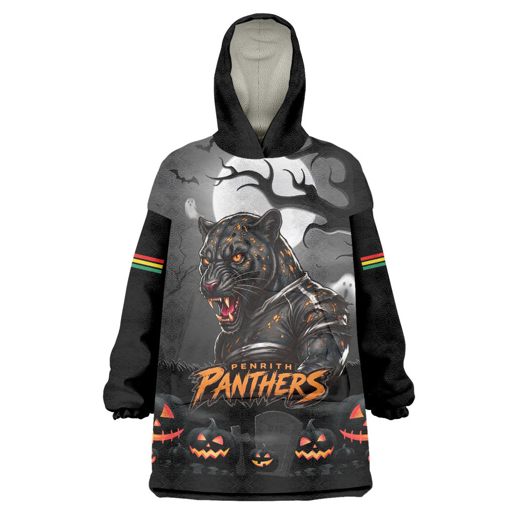 Custom Halloween Penrith Panthers Wearable Blanket Hoodie Spooky Australia Mascot Rugby