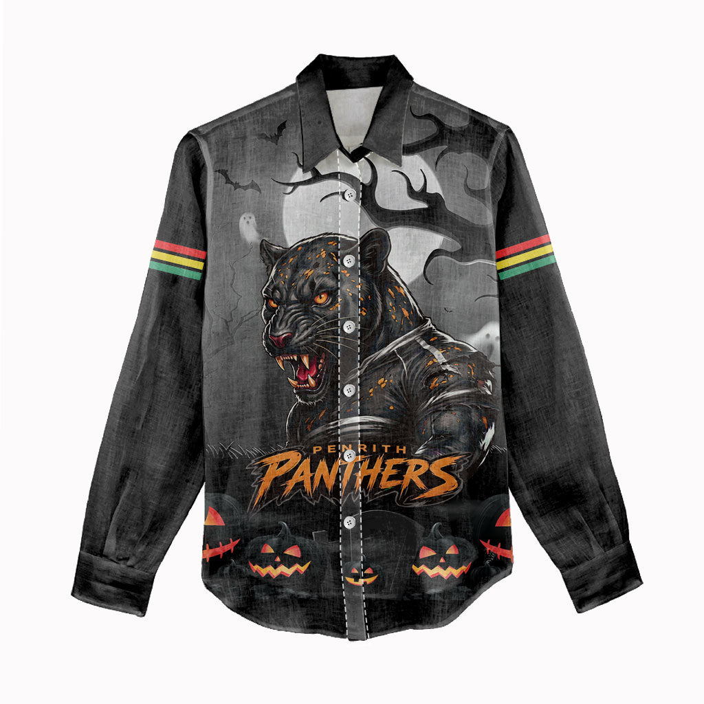 Custom Halloween Penrith Panthers Women Casual Shirt Spooky Australia Mascot Rugby