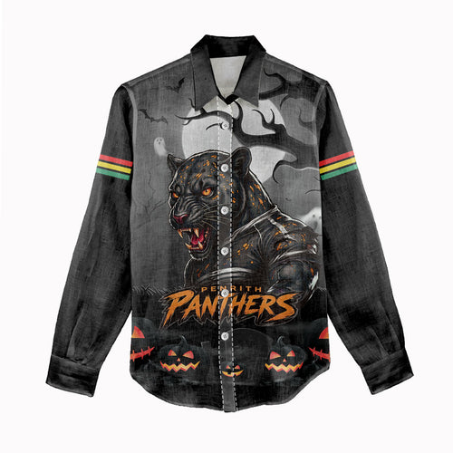 Custom Halloween Penrith Panthers Women Casual Shirt Spooky Australia Mascot Rugby