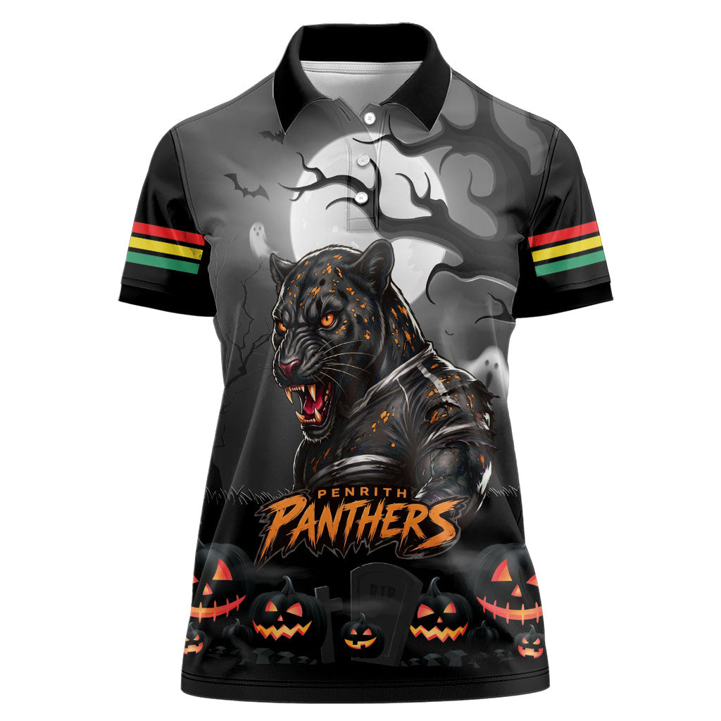 Custom Halloween Penrith Panthers Women Polo Shirt Spooky Australia Mascot Rugby