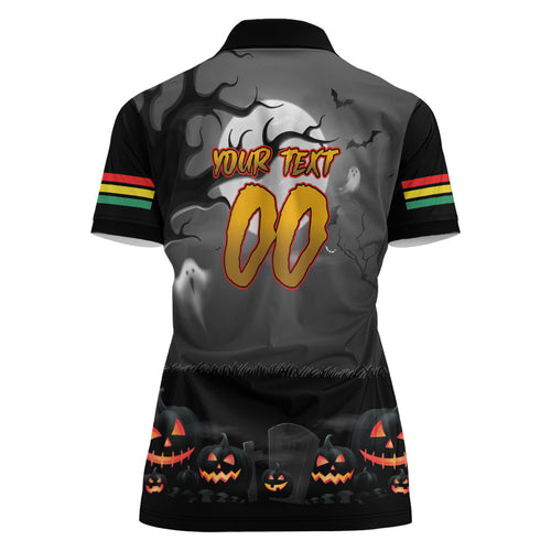 Custom Halloween Penrith Panthers Women Polo Shirt Spooky Australia Mascot Rugby