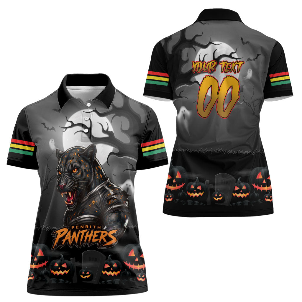 Custom Halloween Penrith Panthers Women Polo Shirt Spooky Australia Mascot Rugby