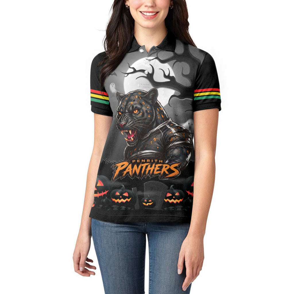 Custom Halloween Penrith Panthers Women Polo Shirt Spooky Australia Mascot Rugby