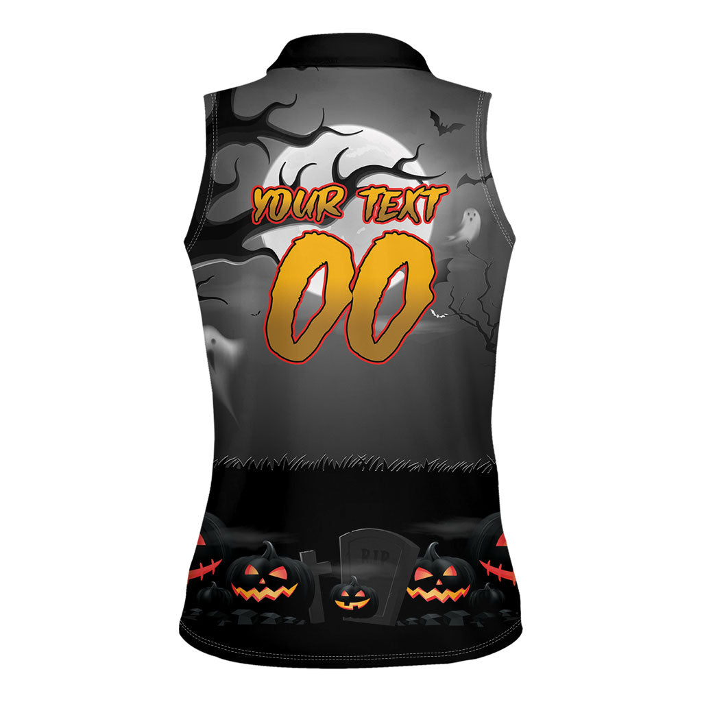 Custom Halloween Penrith Panthers Women Sleeveless Polo Shirt Spooky Australia Mascot Rugby