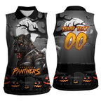 Custom Halloween Penrith Panthers Women Sleeveless Polo Shirt Spooky Australia Mascot Rugby