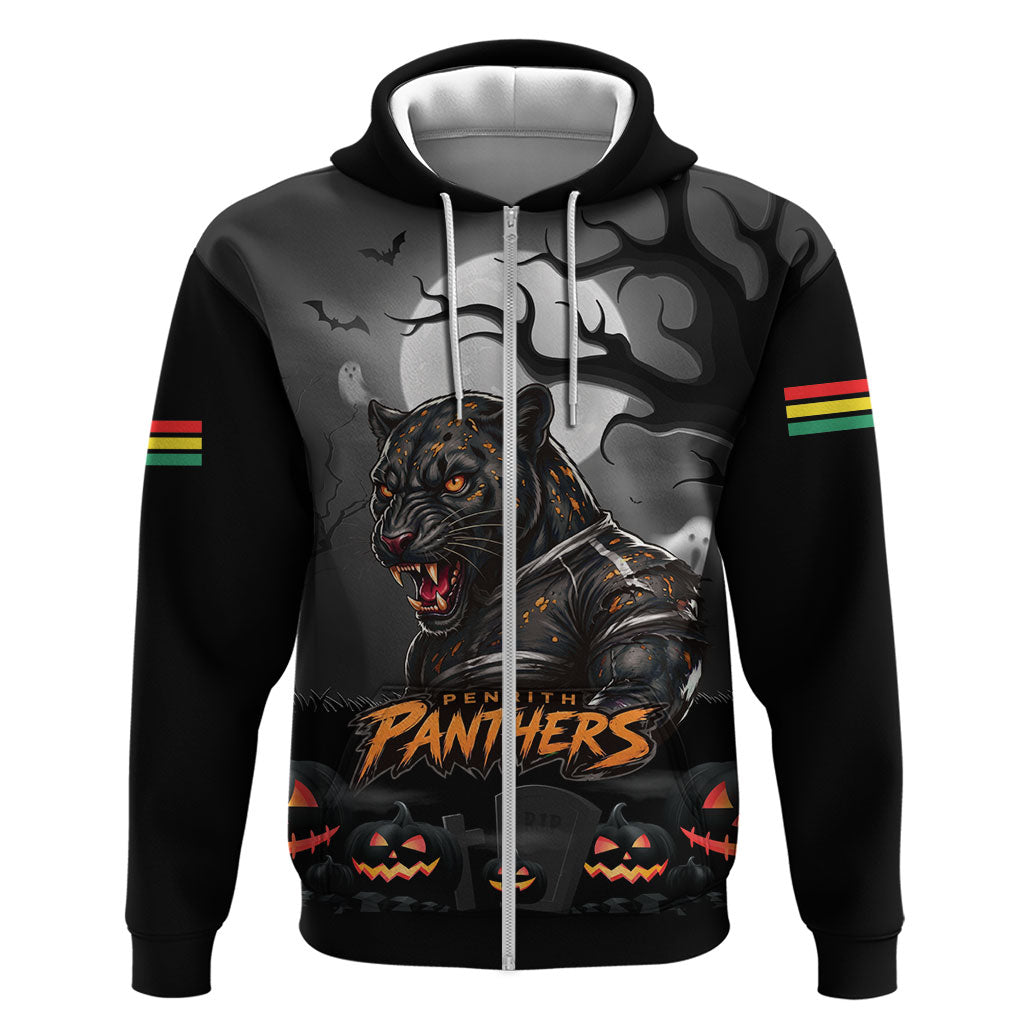 Custom Halloween Penrith Panthers Zip Hoodie Spooky Australia Mascot Rugby