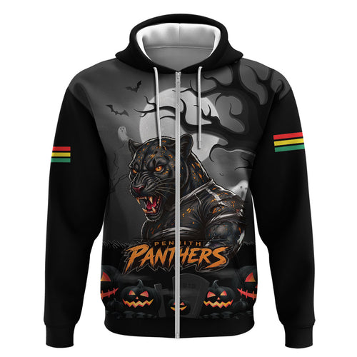 Custom Halloween Penrith Panthers Zip Hoodie Spooky Australia Mascot Rugby
