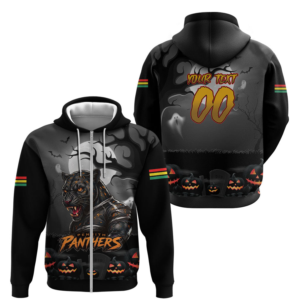 Custom Halloween Penrith Panthers Zip Hoodie Spooky Australia Mascot Rugby