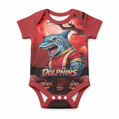Custom Halloween Redcliffe Dolphins Baby Onesie Spooky Australia Mascot Rugby