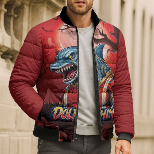 Custom Halloween Redcliffe Dolphins Bomber Puffer Jacket Spooky Australia Mascot Rugby