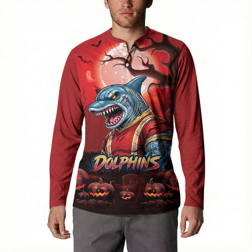 Custom Halloween Redcliffe Dolphins Button Sweatshirt Spooky Australia Mascot Rugby