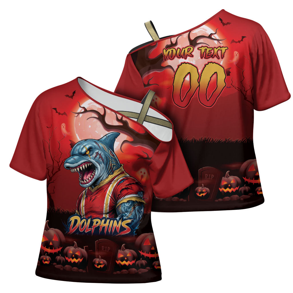 Custom Halloween Redcliffe Dolphins Cross Shoulder Shirt Spooky Australia Mascot Rugby