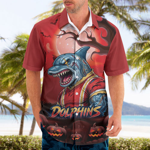 Custom Halloween Redcliffe Dolphins Hawaiian Shirt Spooky Australia Mascot Rugby