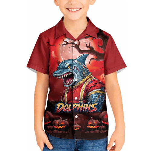 Custom Halloween Redcliffe Dolphins Kid Hawaiian Shirt Spooky Australia Mascot Rugby