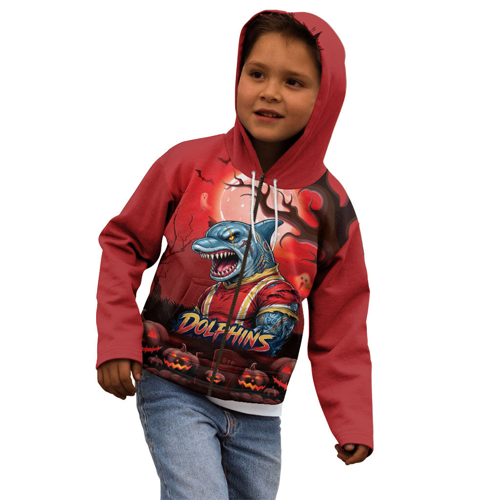 Custom Halloween Redcliffe Dolphins Kid Hoodie Spooky Australia Mascot Rugby