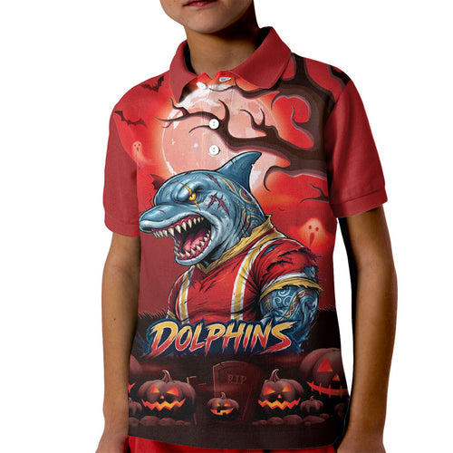 Custom Halloween Redcliffe Dolphins Kid Polo Shirt Spooky Australia Mascot Rugby