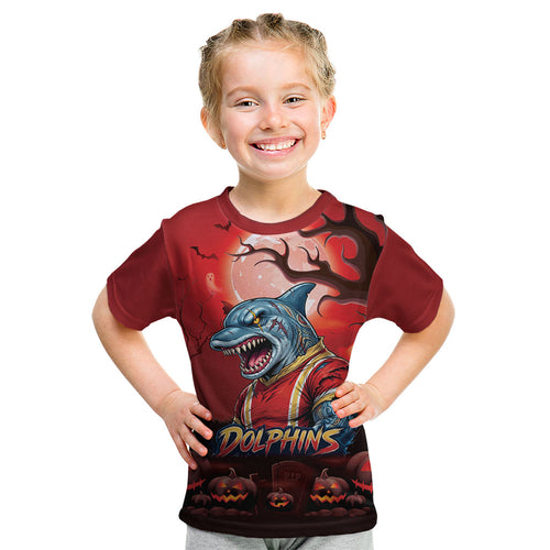 Custom Halloween Redcliffe Dolphins Kid T Shirt Spooky Australia Mascot Rugby
