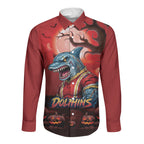 Custom Halloween Redcliffe Dolphins Long Sleeve Button Shirt Spooky Australia Mascot Rugby