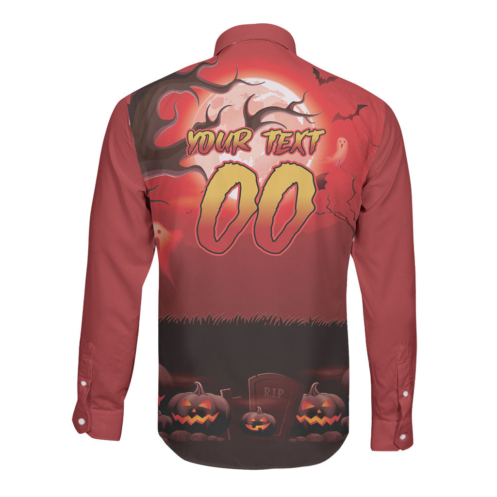 Custom Halloween Redcliffe Dolphins Long Sleeve Button Shirt Spooky Australia Mascot Rugby