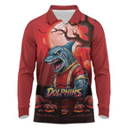 Custom Halloween Redcliffe Dolphins Long Sleeve Polo Shirt Spooky Australia Mascot Rugby