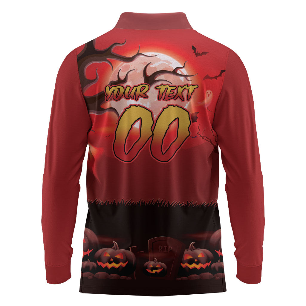 Custom Halloween Redcliffe Dolphins Long Sleeve Polo Shirt Spooky Australia Mascot Rugby