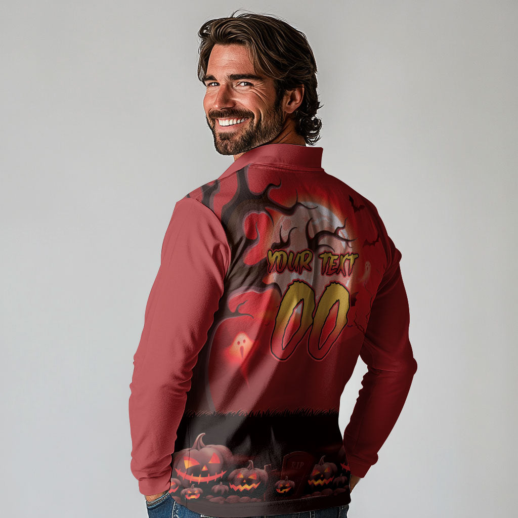 Custom Halloween Redcliffe Dolphins Long Sleeve Polo Shirt Spooky Australia Mascot Rugby