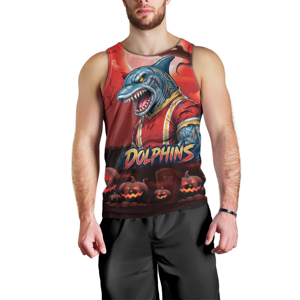 Custom Halloween Redcliffe Dolphins Men Tank Top Spooky Australia Mascot Rugby