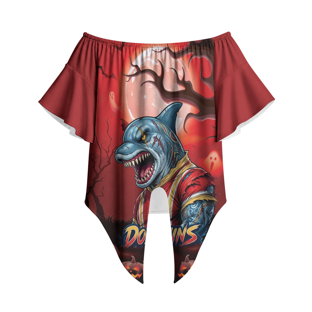 Custom Halloween Redcliffe Dolphins Off Shoulder Wrap Waist Top Spooky Australia Mascot Rugby