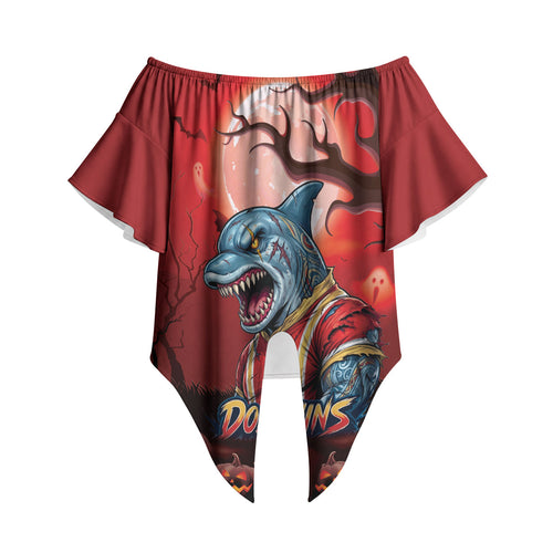 Custom Halloween Redcliffe Dolphins Off Shoulder Wrap Waist Top Spooky Australia Mascot Rugby