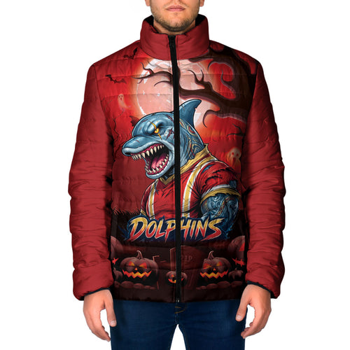 Custom Halloween Redcliffe Dolphins Padded Jacket Spooky Australia Mascot Rugby