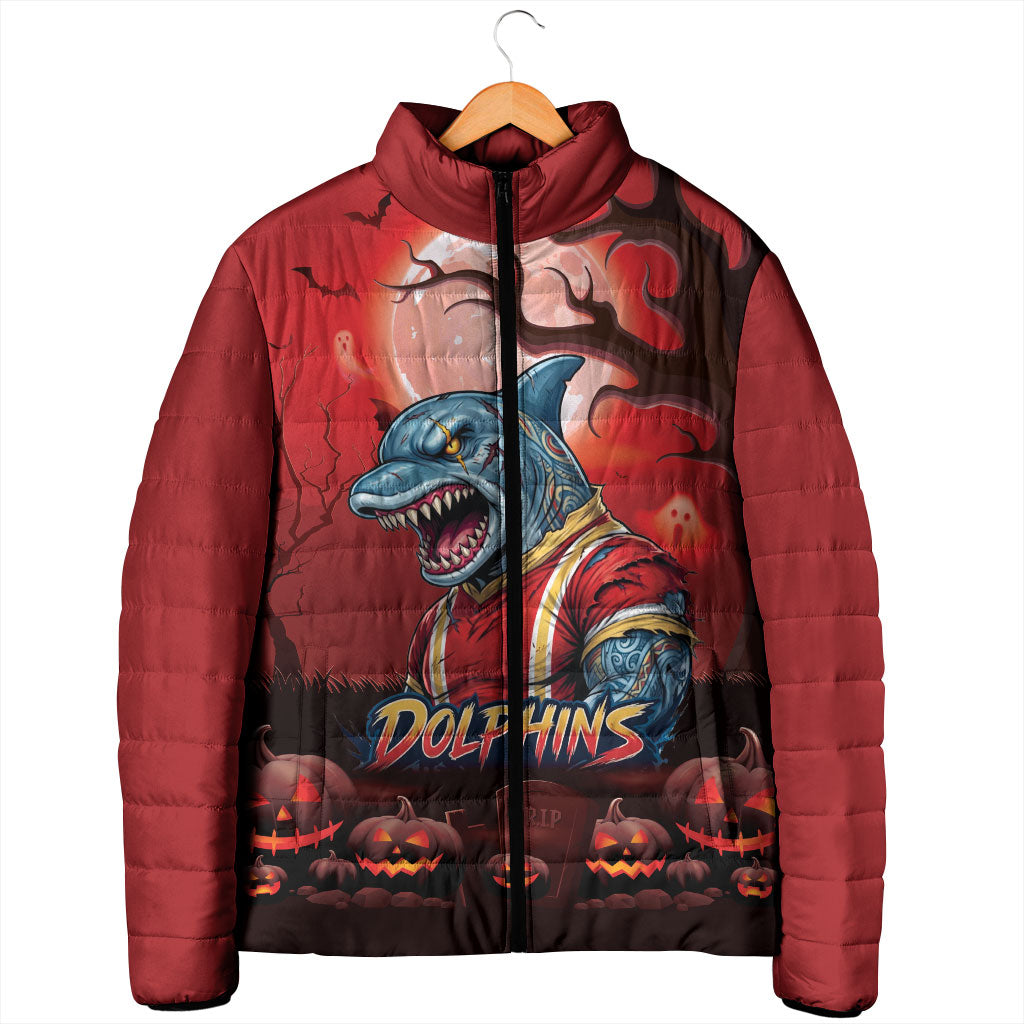 Custom Halloween Redcliffe Dolphins Padded Jacket Spooky Australia Mascot Rugby