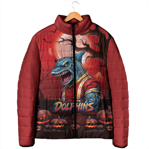 Custom Halloween Redcliffe Dolphins Padded Jacket Spooky Australia Mascot Rugby