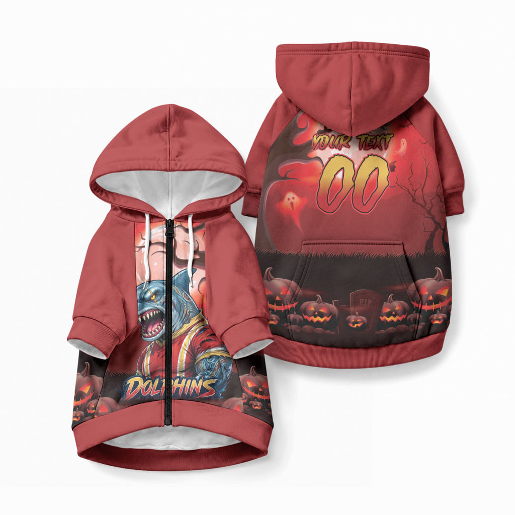Custom Halloween Redcliffe Dolphins Pet Hoodie Spooky Australia Mascot Rugby