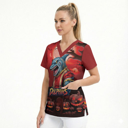 Custom Halloween Redcliffe Dolphins Scrub Top Spooky Australia Mascot Rugby