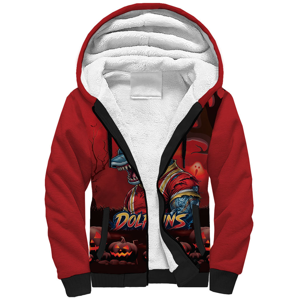 Custom Halloween Redcliffe Dolphins Sherpa Hoodie Spooky Australia Mascot Rugby