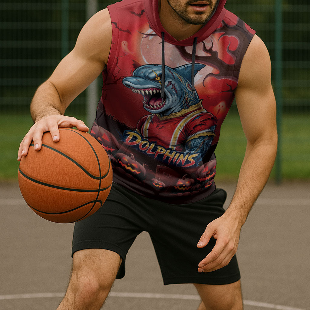 Custom Halloween Redcliffe Dolphins Sleeveless Hoodie Spooky Australia Mascot Rugby