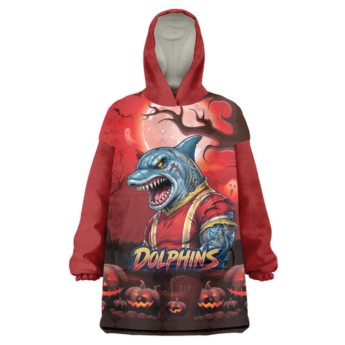 Custom Halloween Redcliffe Dolphins Wearable Blanket Hoodie Spooky Australia Mascot Rugby